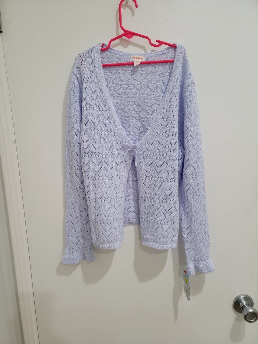 Girls' Pointelle Open Cardigan Sweater - Cat & Jack™ Pale Lavender XL